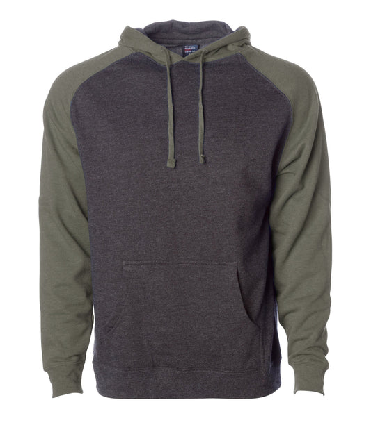 IND40RP - Raglan Hooded Pullover Sweatshirt - Charcoal Heather Army / XS - HOODIES