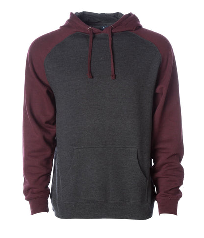 IND40RP - Raglan Hooded Pullover Sweatshirt - Charcoal Heather Burgundy / XS - HOODIES