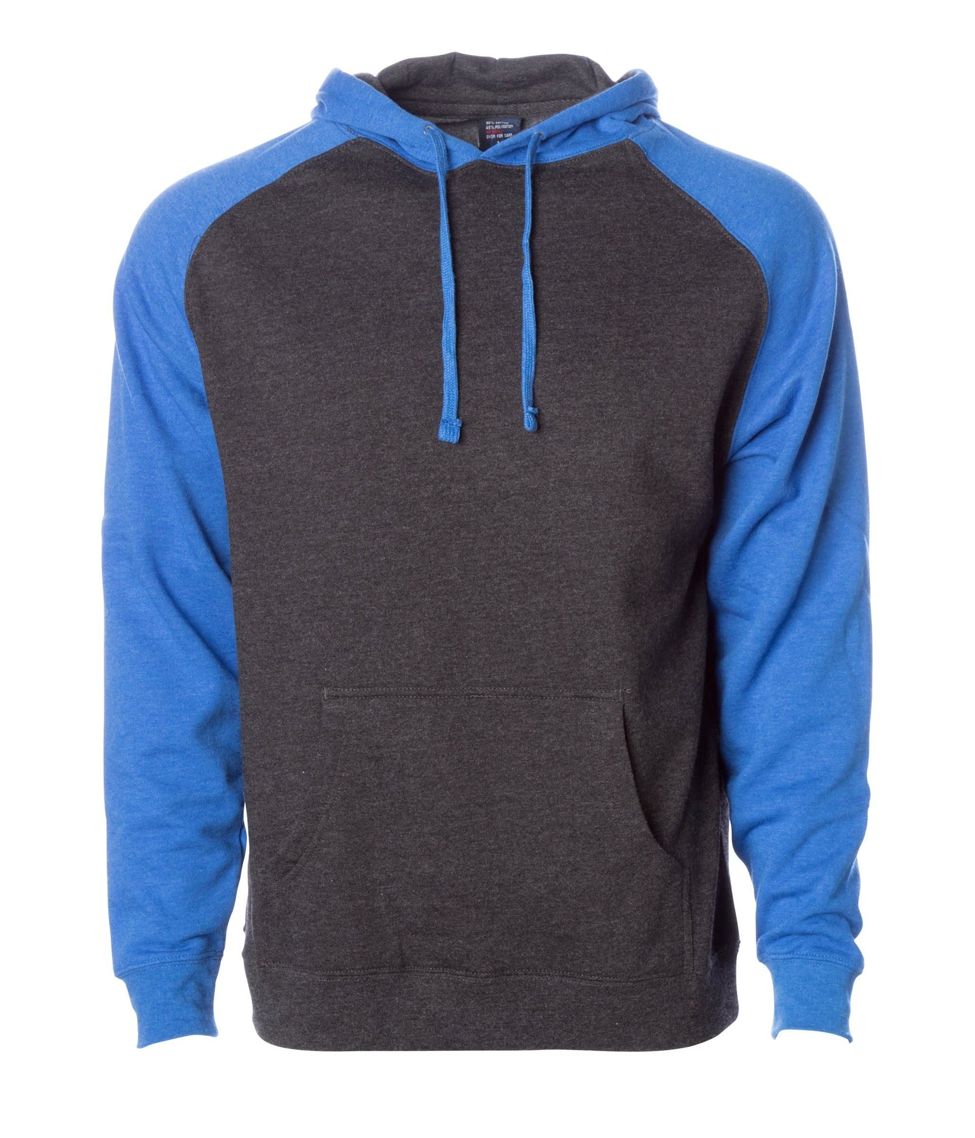 IND40RP - Raglan Hooded Pullover Sweatshirt - Charcoal Heather Royal / XS - CLOSE