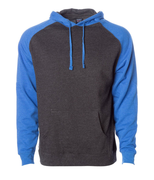 IND40RP - Raglan Hooded Pullover Sweatshirt - Charcoal Heather Royal / XS - CLOSE