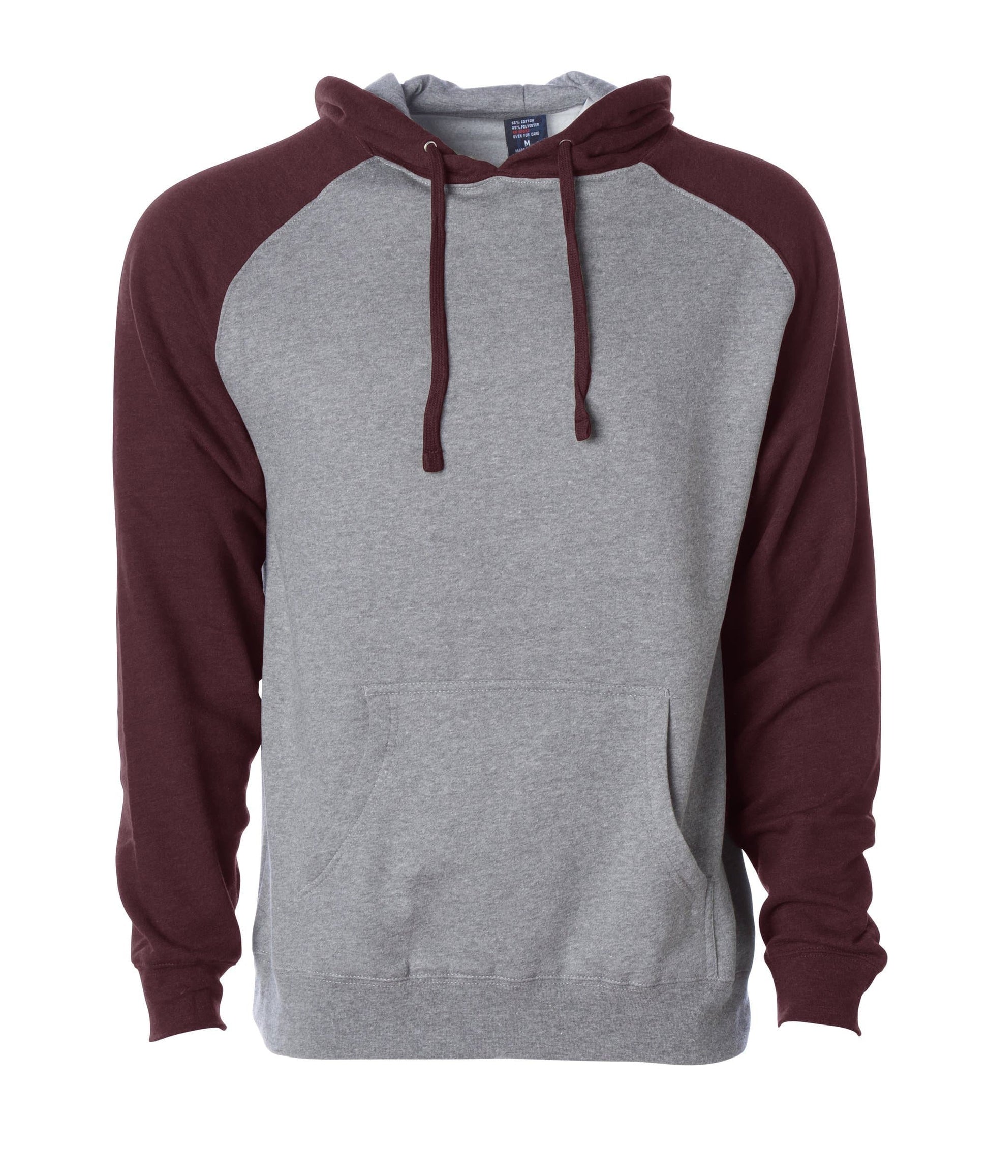 IND40RP - Raglan Hooded Pullover Sweatshirt - Gunmetal Heather Burgundy / XS - HOODIES