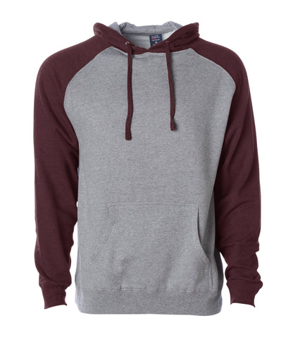 IND40RP - Raglan Hooded Pullover Sweatshirt - Gunmetal Heather Burgundy / XS - HOODIES