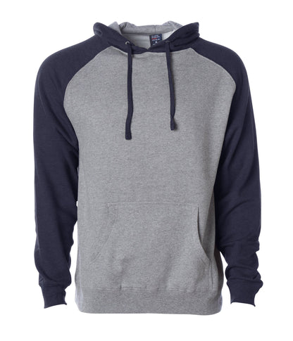 IND40RP - Raglan Hooded Pullover Sweatshirt - Gunmetal Heather Classic Navy / XS - HOODIES