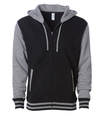IND45UVZ - Unisex Heavyweight Varsity Zip Hood - Black Gunmetal Heather / XS - ZIPS