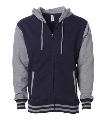 IND45UVZ - Unisex Heavyweight Varsity Zip Hood - Classic Navy Gunmetal Heather / XS - ZIPS