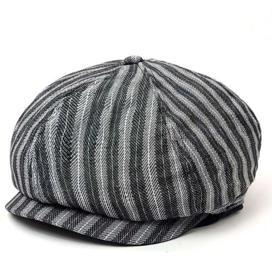 Newsboy Hat -DYW-6915 Vertical Stripes Grey Colour, - OSFA