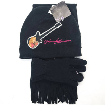 Youth - Hannah Montana 3 pieces set Winter Beanie Gloves and scarf - Black / Character Knit Toque Set