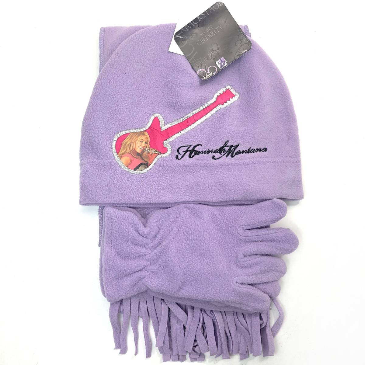 Youth - Hannah Montana 3 pieces set Winter Beanie Gloves and scarf - Purple / Character Knit Toque Set