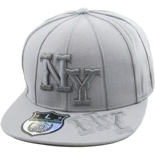 ’NY’ Logo Fitted Flat Cap - KB63R Multi-Coloured - Light Grey / S