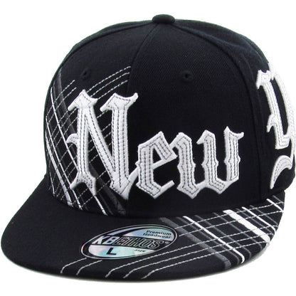 ’New York’ Logo Fitted Flat Cap - KBF251 Multi-Coloured - Black / S