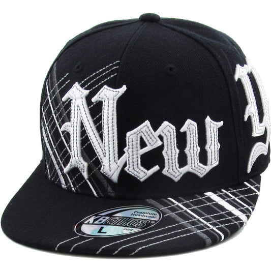 ’New York’ Logo Fitted Flat Cap - KBF251 Multi-Coloured - Black / S