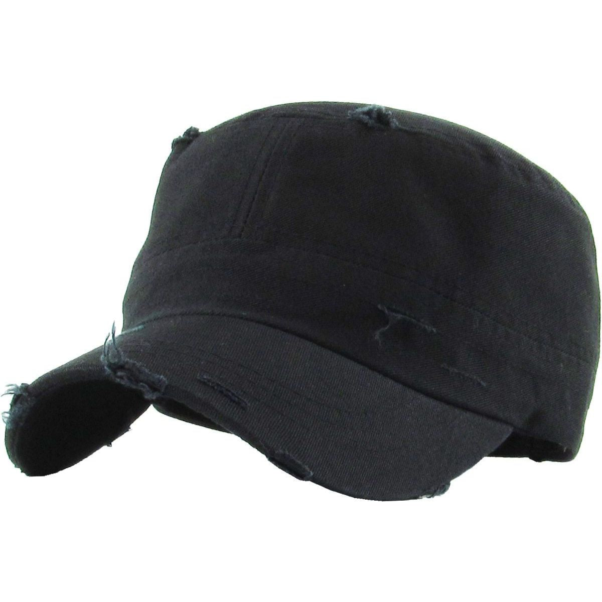 Military Cap - Vintage Strap Closure Multi-Coloured OSFA - Black