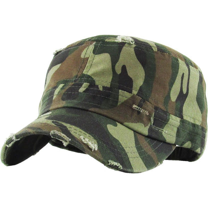 Military Cap - Vintage Strap Closure Multi-Coloured OSFA - Green Camo