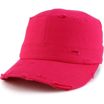 Military Cap - Vintage Strap Closure Multi-Coloured OSFA - Hot Pink