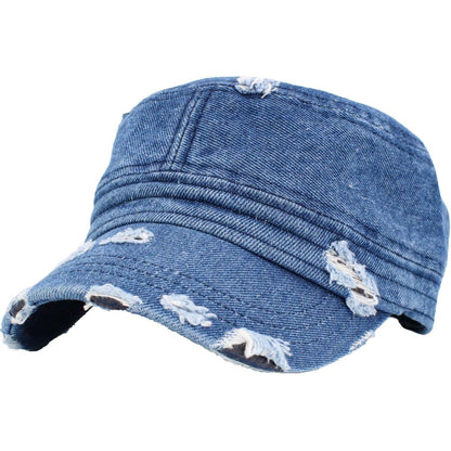 Military Cap - Vintage Strap Closure Multi-Coloured OSFA - Denim