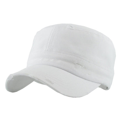 Military Cap - Vintage Strap Closure Multi-Coloured OSFA - White