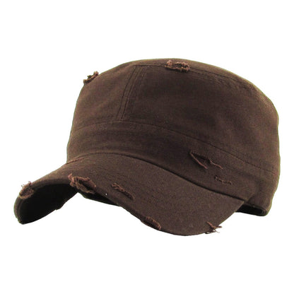 Military Cap - Vintage Strap Closure Multi-Coloured OSFA - Brown