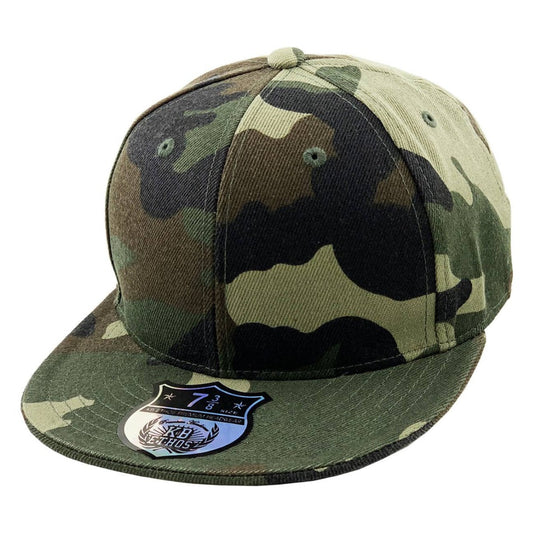 Fitted Flat Bill Cap - Green Camo Various Sizes