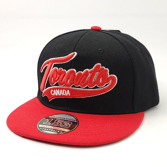 ’Toronto’ Banner Flat Bill Cap - Multi-Coloured Adjustable - Black & Red 2 Tone / OSFA - Canada