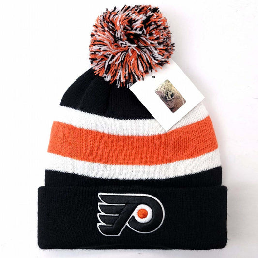 Philadelphia Flyers Pom Knit Toque - BA Black with Orange & White Stripe - OSFA - NHL