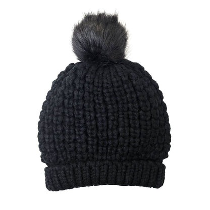 Ribbed Pom Toque - Fur Lining Black - OSFA - Fashion Knit