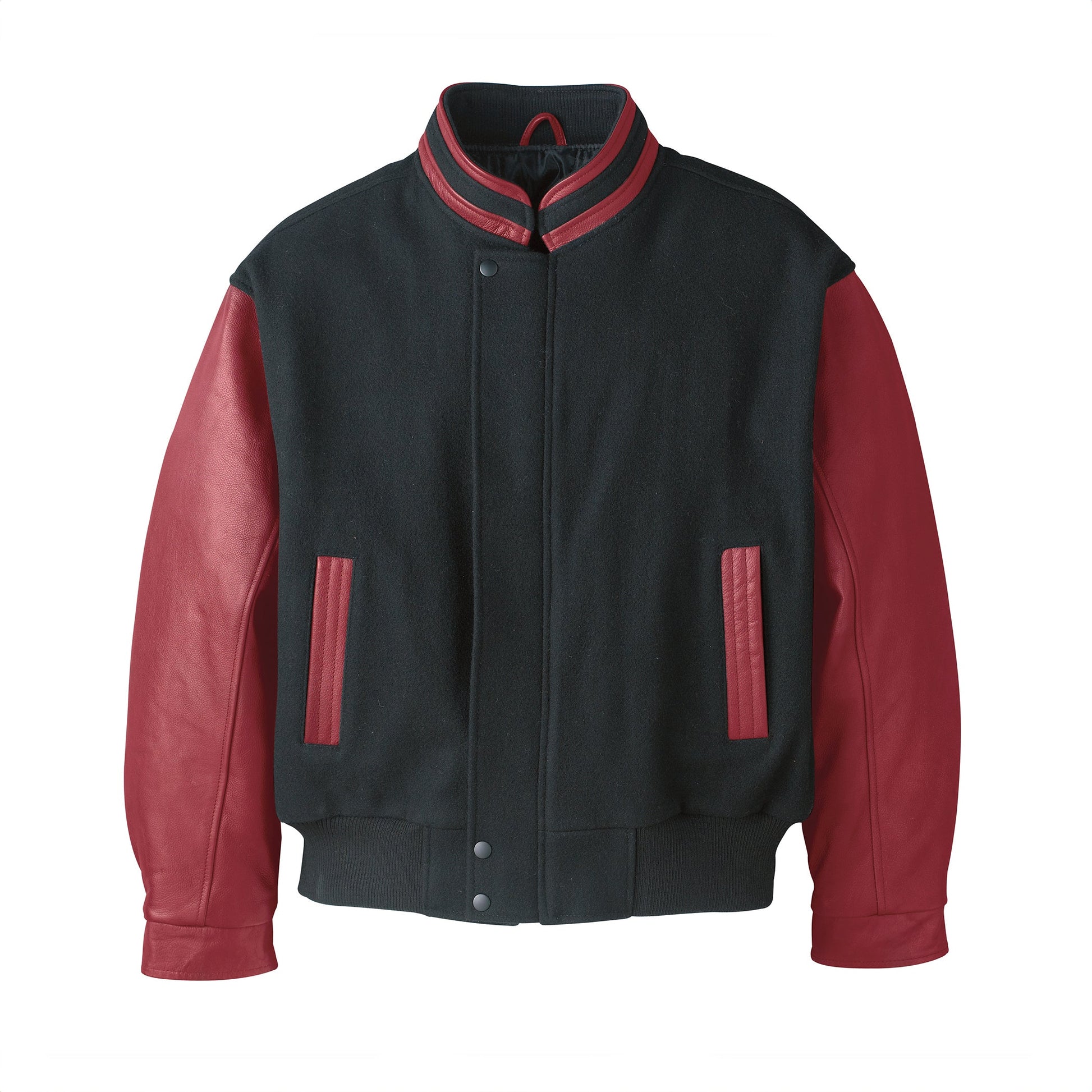 L00227 - Graduate - Men’s Melton & Leather Insulated Jacket - Black/Red / XS