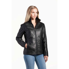 Black leather lamb jacket with YKK metal zipper closure from Milan Ladies collection.