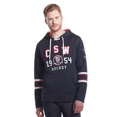 Navy hockey-style hoodie with hockey lace and kangaroo pocket, perfect for casual wear