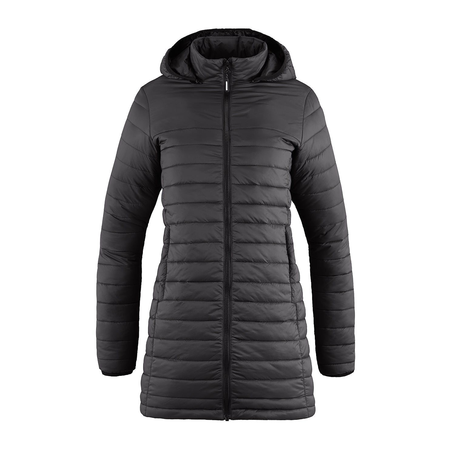 L00903 - Glacier Bay - Ladies Full Length Puffy Jacket w/ Detachable Hood - Charcoal / XS - Puffer