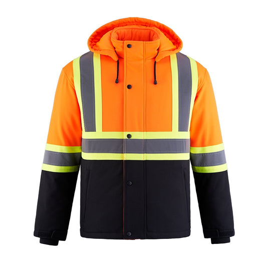 L01310 - Freightliner - Hi-Vis Insulated Softshell Jacket w/ Detachable Hood - Orange / S