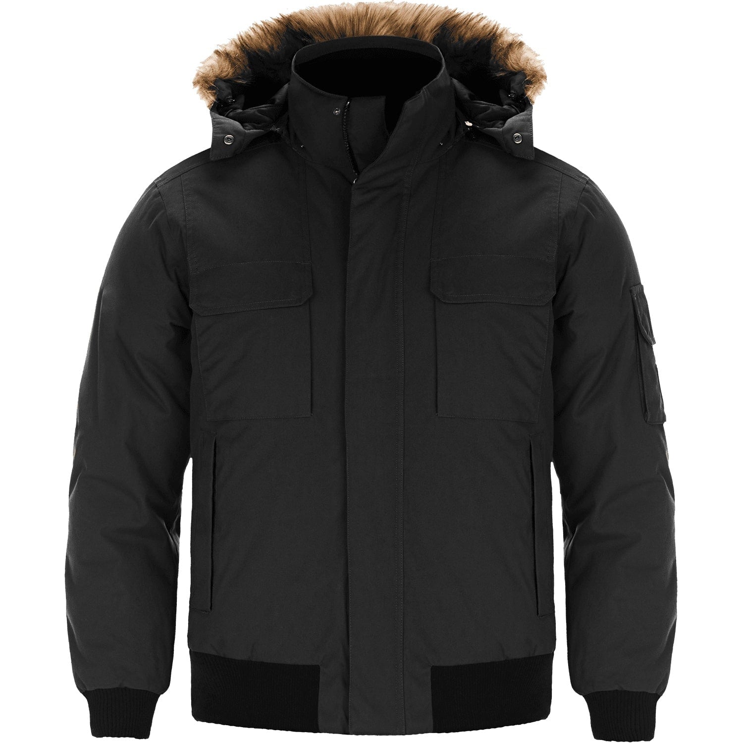 L06075 - Intense - Men’s Cold Weather Bomber Jacket w/ Detachable Hood - Gunmetal / S