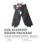 Ladies Leather Gloves - GL2372 Genuine 3 Sizes - Dozen Package - S 2, M 4, L XL 2
