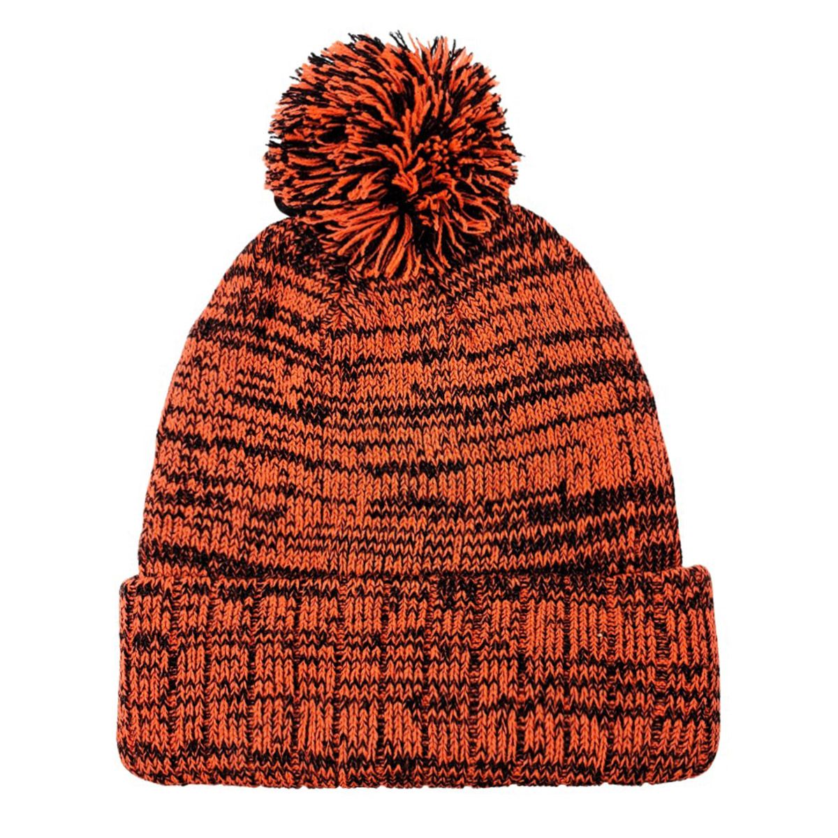 Fashion Pom Knit Toque - Orange with Black - OSFA