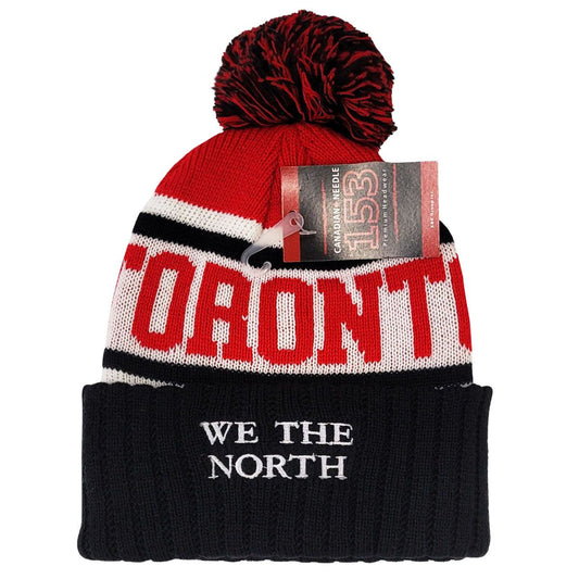 TORONTO Pom Knit Toque - Black with WE THE NORTH Wordmark on Cuff KW1903BKWH - OSFA - Logo