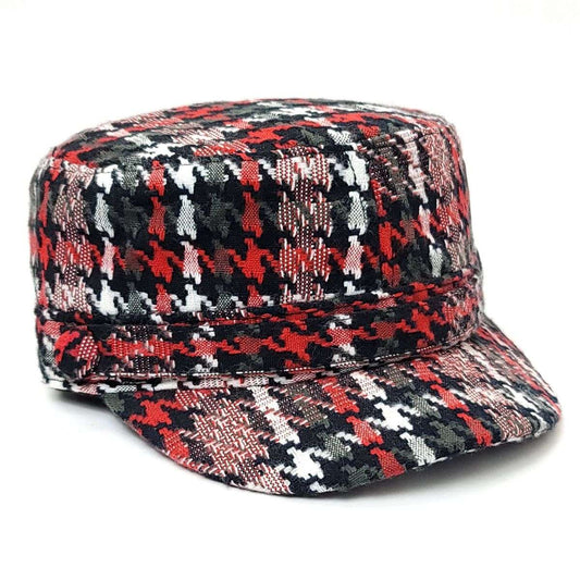 Cadet Cap - Knitted Houndstooth XO43 Red & Brown Mix - OSFA