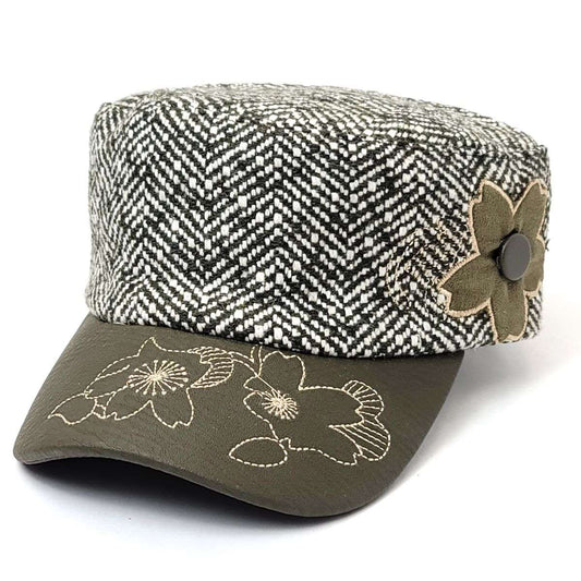 Cadet Cap -07WM19A Knitted PU Leather Visor Multi Colour - Olive / OSFA