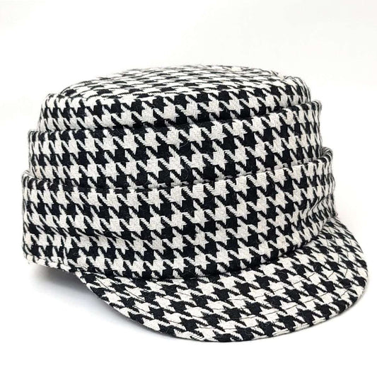 Cadet Cap - Houndstooth with Folds 8284 Black & Brown - OSFA
