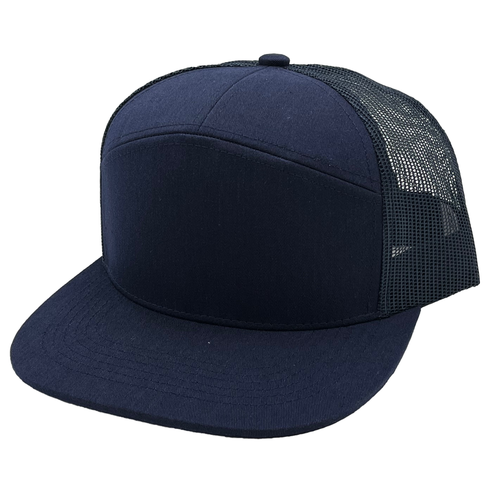 GNV-7005M - 7 Panels Mesh Flat Bill Cap - Navy / One Size - CAPS