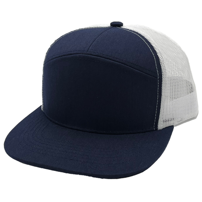 GNV-7005M - 7 Panels Mesh Flat Bill Cap - Navy White / One Size - CAPS