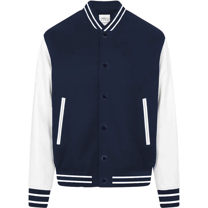 Leather Letterman Jacket - Navy White / S - COATS & JACKETS