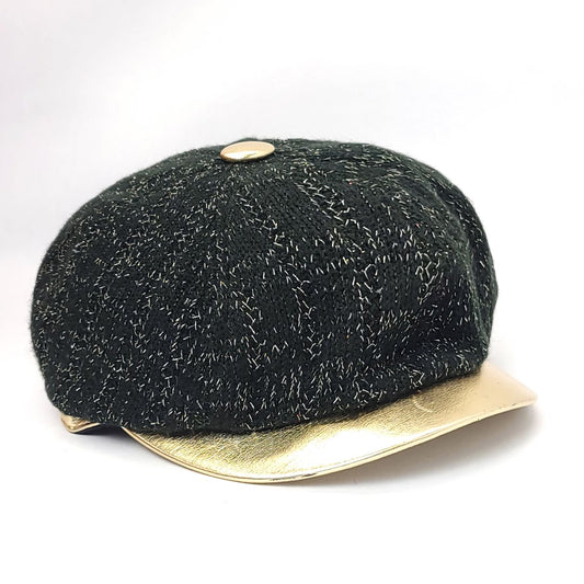 Newsboy Hat - Knitted Glitter with Gold Visor Multi-Coloured - Black / OSFA