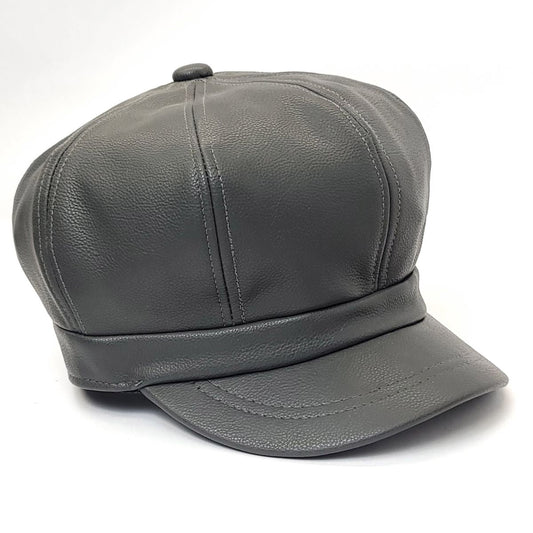 Newsboy Hat - PU Leather Multi-Coloured - Grey / OSFA