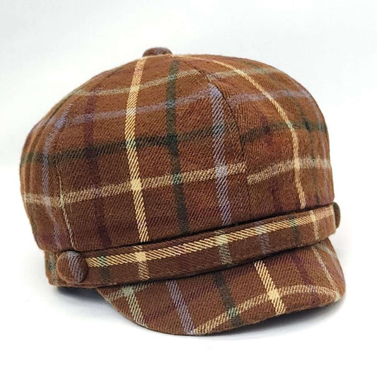 Newsboy Hat - Plaid Pattern Brown - OSFA