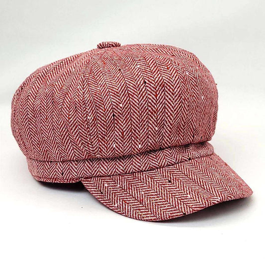 Newsboy Hat - Herringbone Glitter Multi-Coloured - Red / OSFA