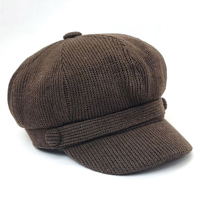 Newsboy Hat - Knitted Corduroy Purple & Brown - OSFA