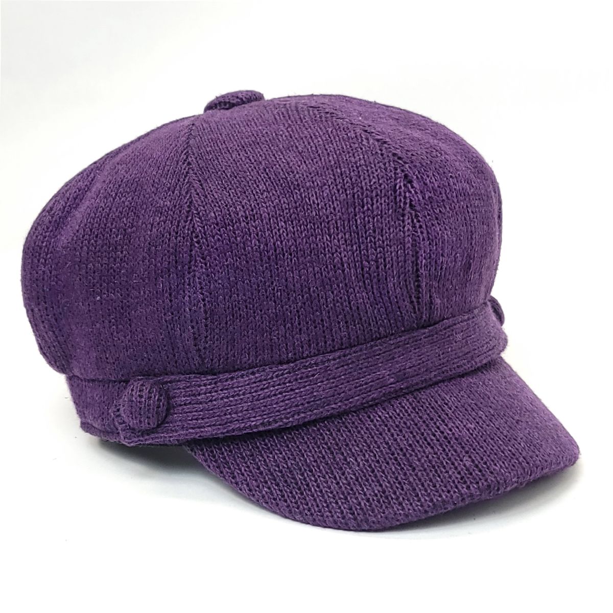 Newsboy Hat - Knitted Corduroy Purple & Brown - OSFA