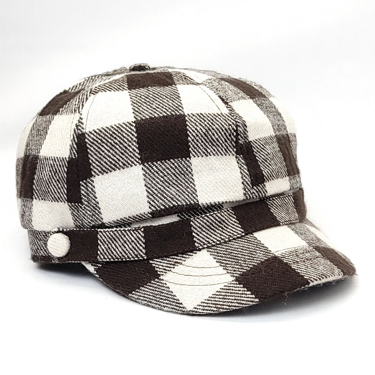 Newsboy Hat - Plaid Pattern Brown & Black - OSFA