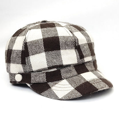 Newsboy Hat - Plaid Pattern Brown & Black - OSFA