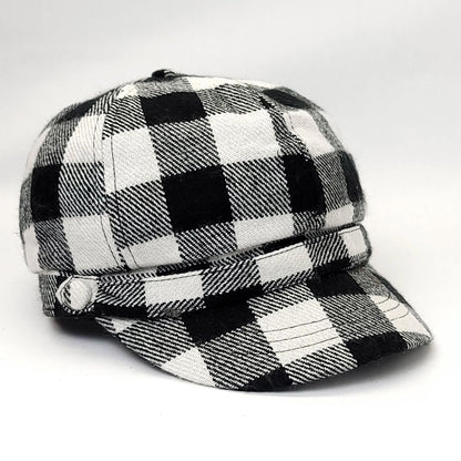 Newsboy Hat - Plaid Pattern Brown & Black - OSFA