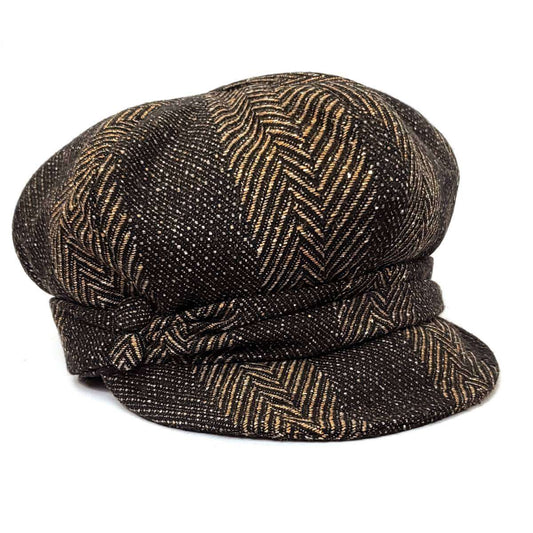 Newsboy Hat - Herringbone Patterned Brown Mix Colour - OSFA